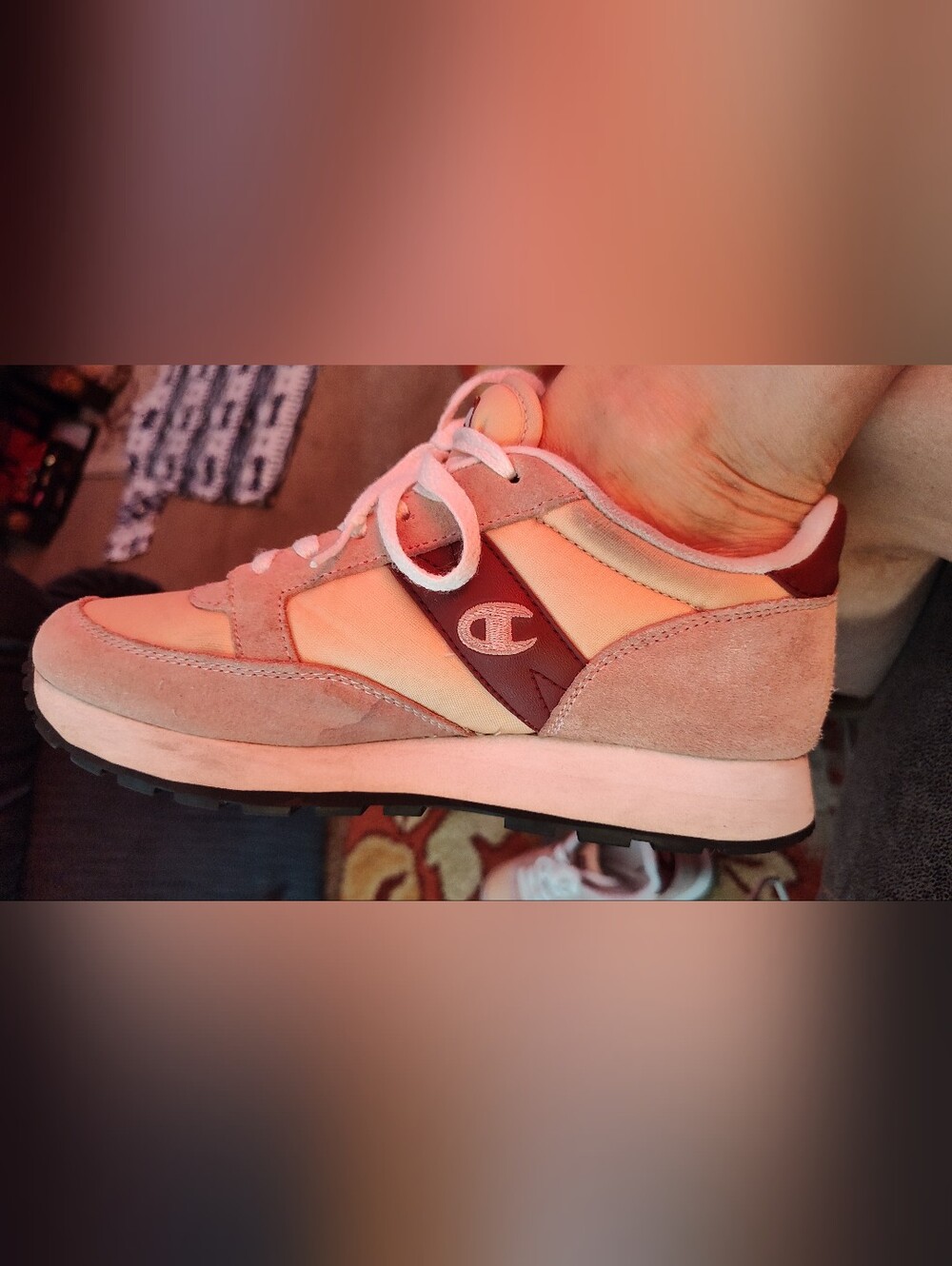 Champion Women’s Beige and Pink Retro Suede-Trim Sneakers 6.5